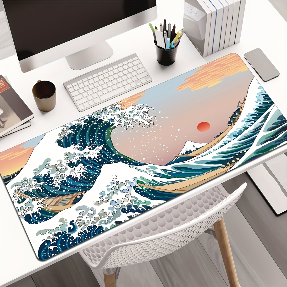 Pc Gaming Drawing - 1 Stück Wellen-Mauspad, Gaming-Laptop-Mauspad, PC-Tastatur-Antirutsch-Gummimatte, Schreibtisch-Zeichenmatte
